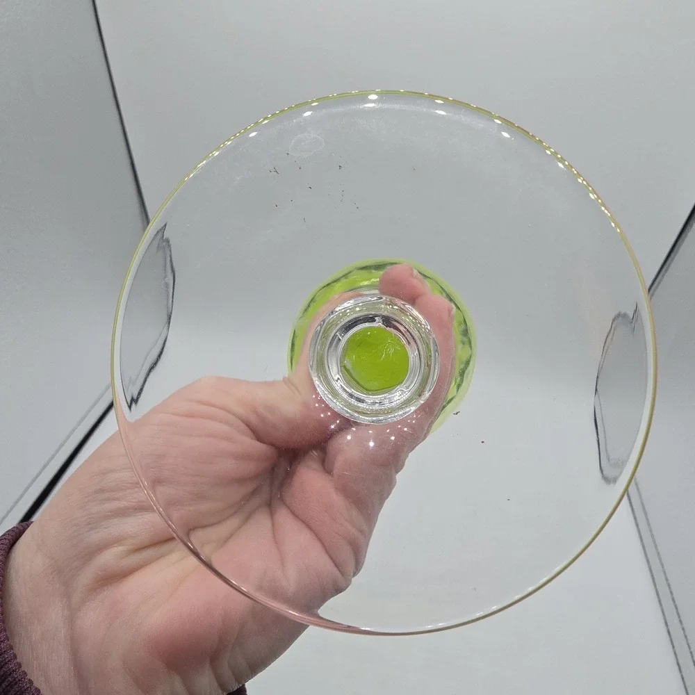 Vtg Crystal Wine Goblet Glass Green Cut‎ Glass Unknown Maker